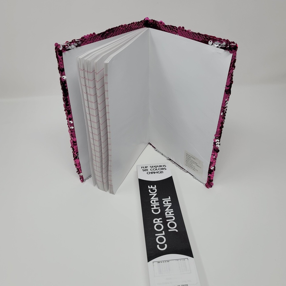 Flip Sequin Color Change Journal Diary Pink Silver Lined Notebook 80 Sheets - Picture 3 of 5